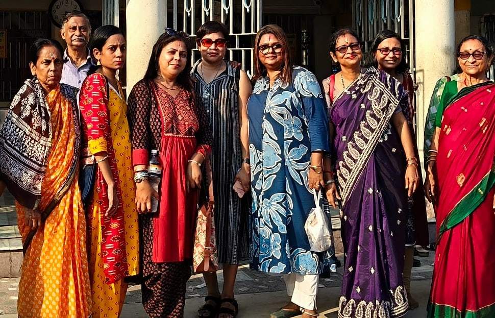 A group of ECHEPURON travellers outside the temple at Chakla on a day outing
